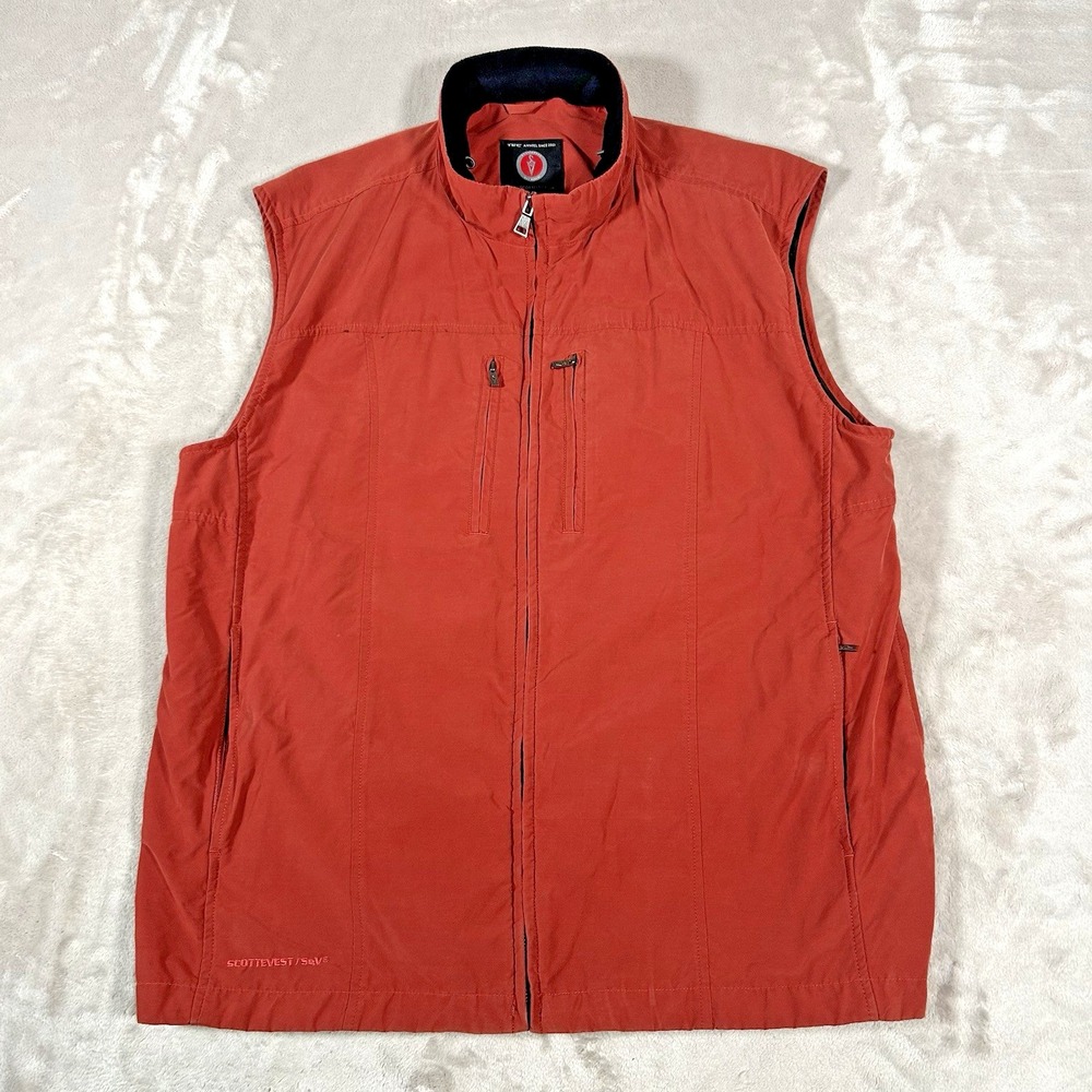 SCOTTeVEST LightEST Vest Mens XL Orange Full Zip 16 Pockets Travel Utility TEC